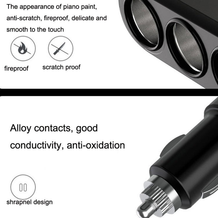2 PCS Dual USB + Type-C / USB-C 3 Hole Cigarette Lighter Car Charger, Style: Standar Version(Black) - In Car by buy2fix | Online Shopping UK | buy2fix