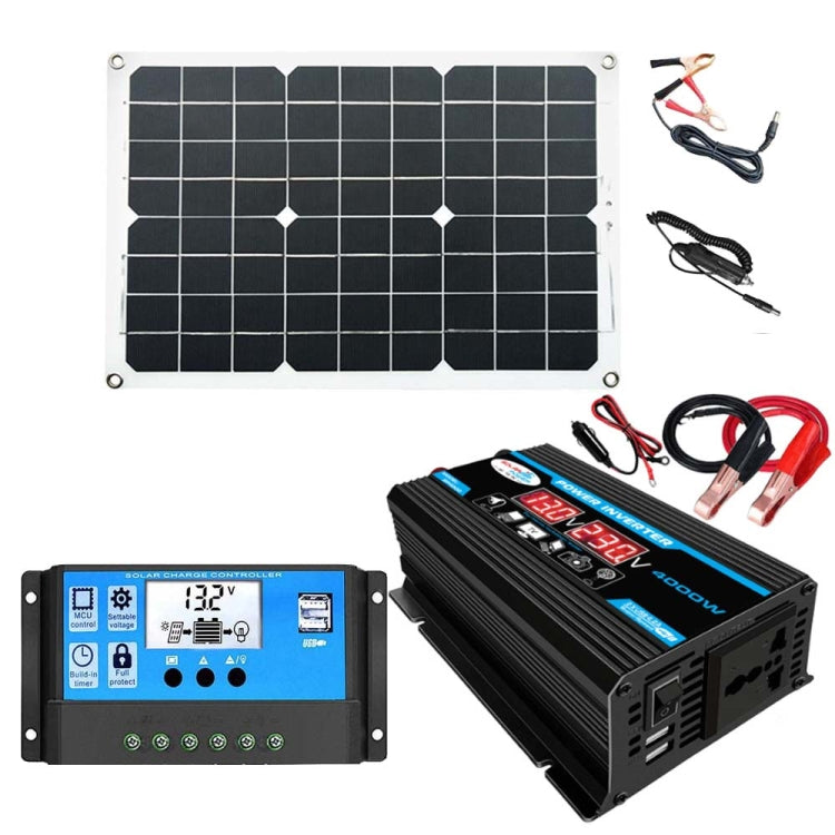 Solar Power System Inverter 30A Controller+18W 12V Solar Panel, Specification: Black 12V To 110V - Charger by buy2fix | Online Shopping UK | buy2fix