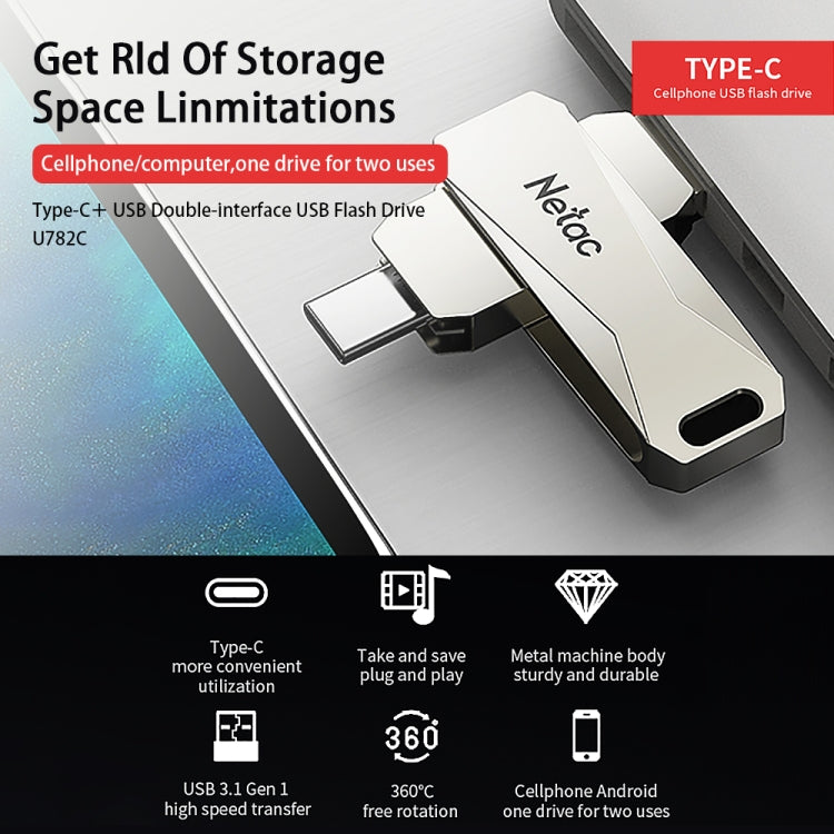 Netac U782C Type-C Dual Interface High-Speed Metal Computer USB Flash Drive, Capacity: 32GB - USB Flash Drives by Netac | Online Shopping UK | buy2fix