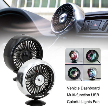 F102 Vehicle Dashboard Multi-function USB Colorful Lights Fan(Silver) - In Car by buy2fix | Online Shopping UK | buy2fix