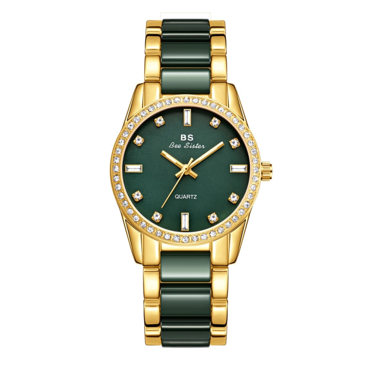 BS Bee Sister FA1629  Vintage Ceramic Rhinestone Ladies Watch(Peacock Green) - Alloy Watches by BS Bee Sister | Online Shopping UK | buy2fix