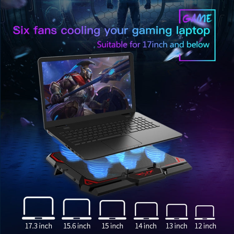 CoolCold  17inch Gaming Laptop Cooler Six Fan Two USB Port 2600RPM Laptop Cooling Pad( Black Red) - Computer & Networking by CoolCold | Online Shopping UK | buy2fix