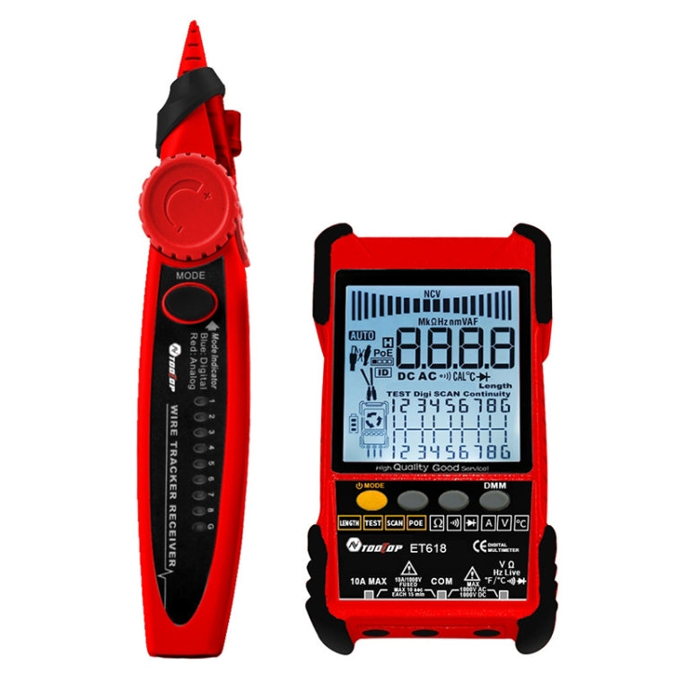 ET618  Rechargeable Adjustable Network Cable Tester Wire Tracker POE Cable Tester (Red) - Current & Voltage Tester by buy2fix | Online Shopping UK | buy2fix