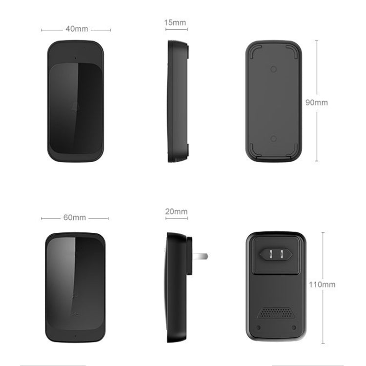 C03 1 For 1 Home Wireless Waterproof Touch Sensor Doorbell(EU Plug Black) - Security by buy2fix | Online Shopping UK | buy2fix
