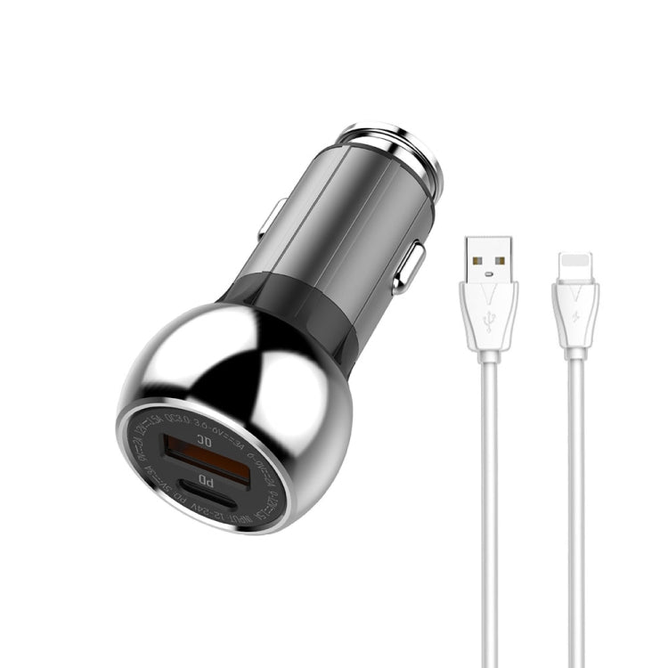 LDNIO C1 36W PD + QC 3.0 Car Fast Charger High Power Smart USB Car Charger with 8 Pin Cable - Car Charger by LDNIO | Online Shopping UK | buy2fix