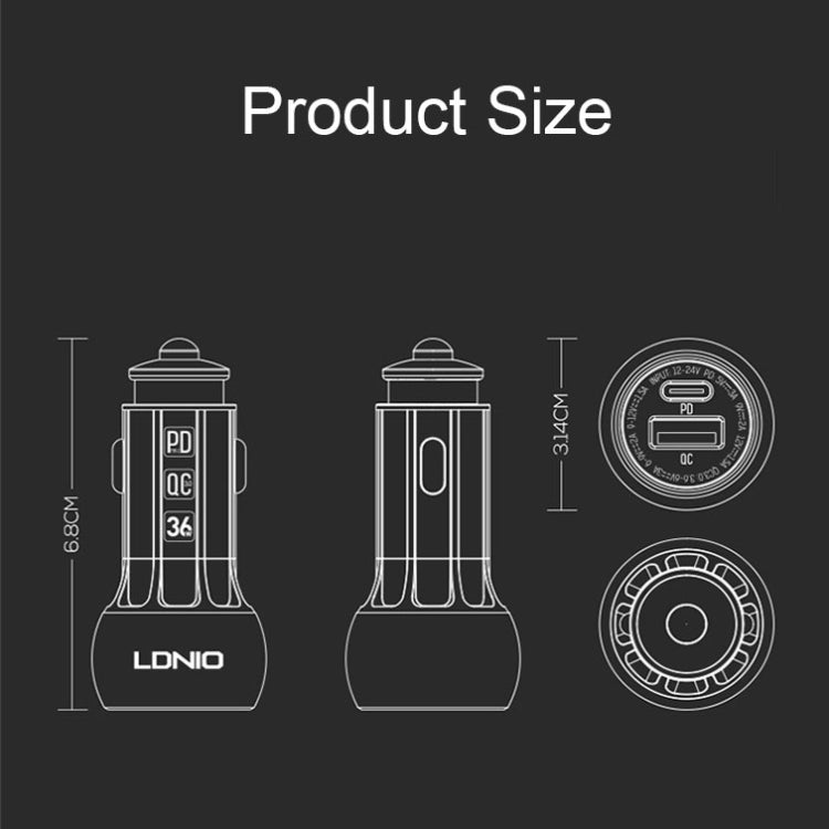 LDNIO C1 36W PD + QC 3.0 Car Fast Charger High Power Smart USB Car Charger with 8 Pin Cable - Car Charger by LDNIO | Online Shopping UK | buy2fix