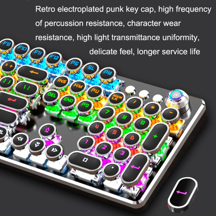 K820 104 Keys Retro Punk Plating Knob Glowing Wired Green Shaft Keyboard, Cable Length: 1.6m, Style: Running Lights (Black) - Wired Keyboard by buy2fix | Online Shopping UK | buy2fix