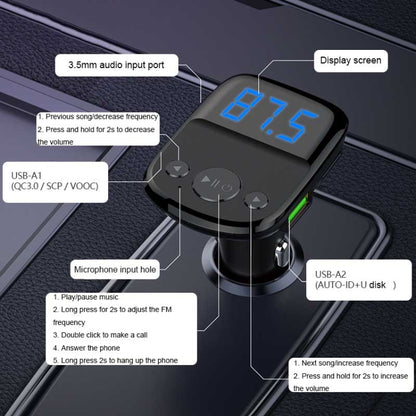 LDNIO C706Q QC3.0+AUTO-ID Car Bluetooth FM Music Digital Display Car Charger with Type-C/USB-C Cable - In Car by LDNIO | Online Shopping UK | buy2fix