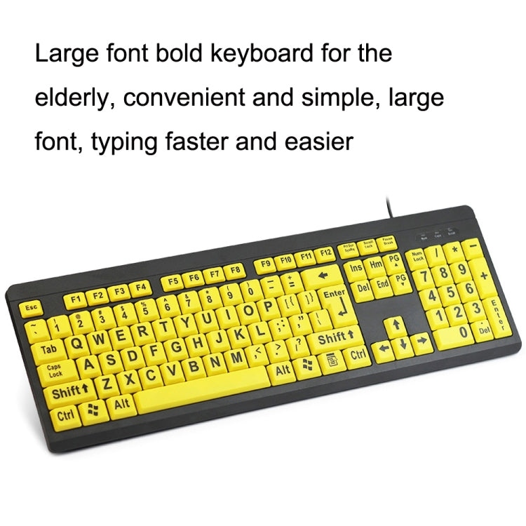 T801 104 Keys Special People Children Old Man Big Letters USB Wired Keyboard, Cable Length: 1.38m(Yellow) - Wired Keyboard by buy2fix | Online Shopping UK | buy2fix