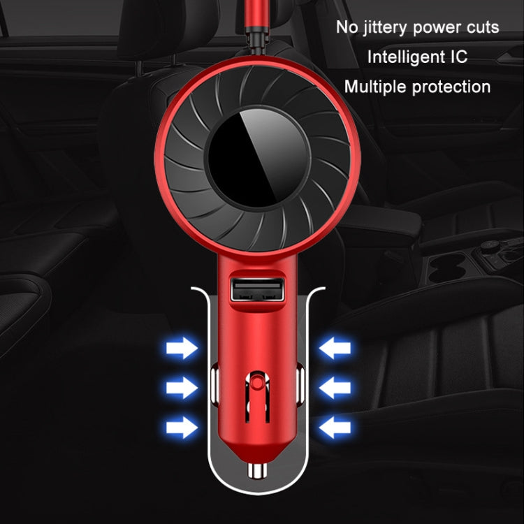 3 In 1 USB Dual Cable Single Pull Retractable Car Charger(Red) - In Car by buy2fix | Online Shopping UK | buy2fix