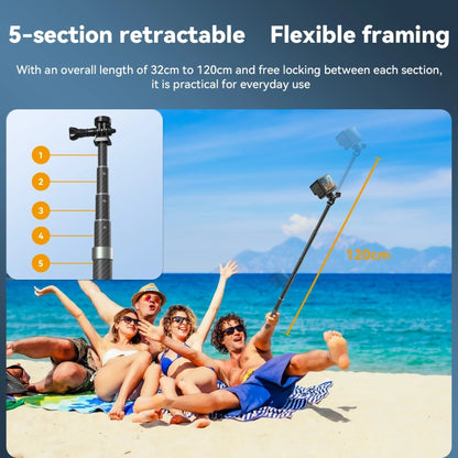 TELESIN 1.2m Carbon Fiber Monopod Selfie Stick With 1/4 Screw For Action Cameras - DJI & GoPro Accessories by TELESIN | Online Shopping UK | buy2fix