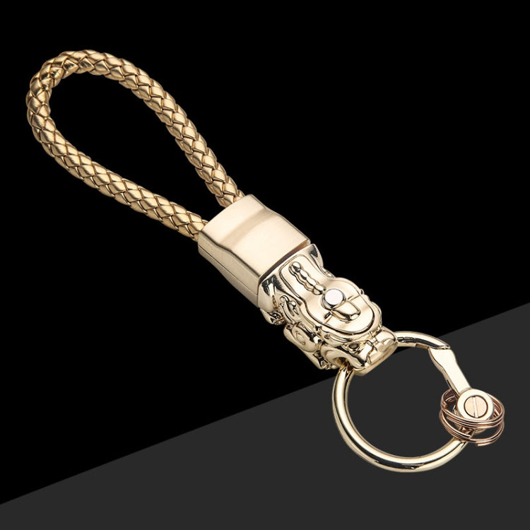 Braided Leather Rope Brave Troops Keychain With LED Light Metal Pendant(Golden+Golden Rope) - In Car by buy2fix | Online Shopping UK | buy2fix