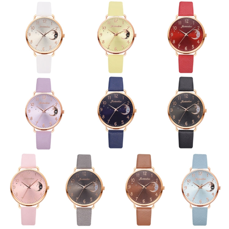 Ladies Moon Pattern Dial PU Strap Quartz Watch, Color: Grey - Leather Strap Watches by buy2fix | Online Shopping UK | buy2fix