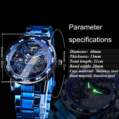 Winner Leisure Skeleton Diamond Luminous Pointer Watch Men Manual Mechanical Watch(Black Belt White Face Blue Word) - Metal Strap Watches by Winner | Online Shopping UK | buy2fix