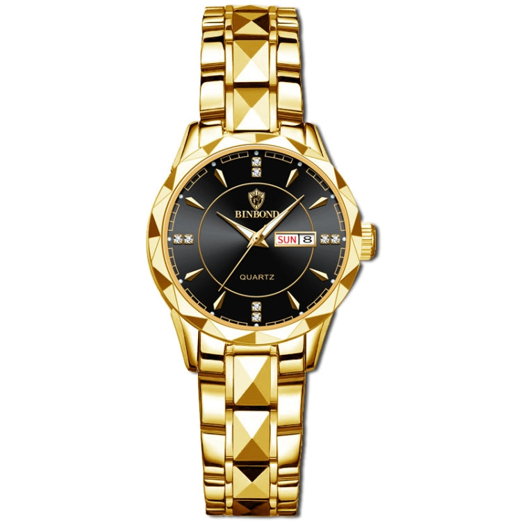 BINBOND B5552 Luminous Multifunctional Business Calendar Quartz Watch(Female-Full-gold-Black) - Metal Strap Watches by BINBOND | Online Shopping UK | buy2fix