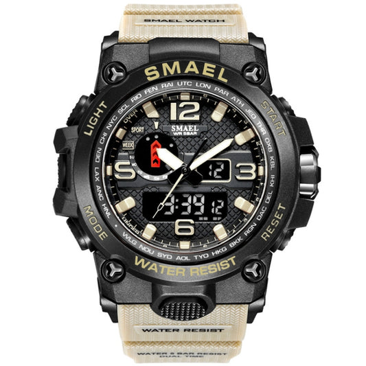 SMAEL 1545D Chronograph Calendar Alarm Clock Night Light Waterproof Watch Outdoor Men Watch(Khaki) - Sport Watches by SMAEL | Online Shopping UK | buy2fix