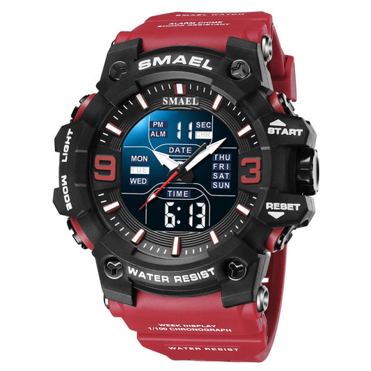 SMAEL 8049 Waterproof Sports Watch Men Multi-function Night Light Electronic Watch(Red) - Leather Strap Watches by SMAEL | Online Shopping UK | buy2fix