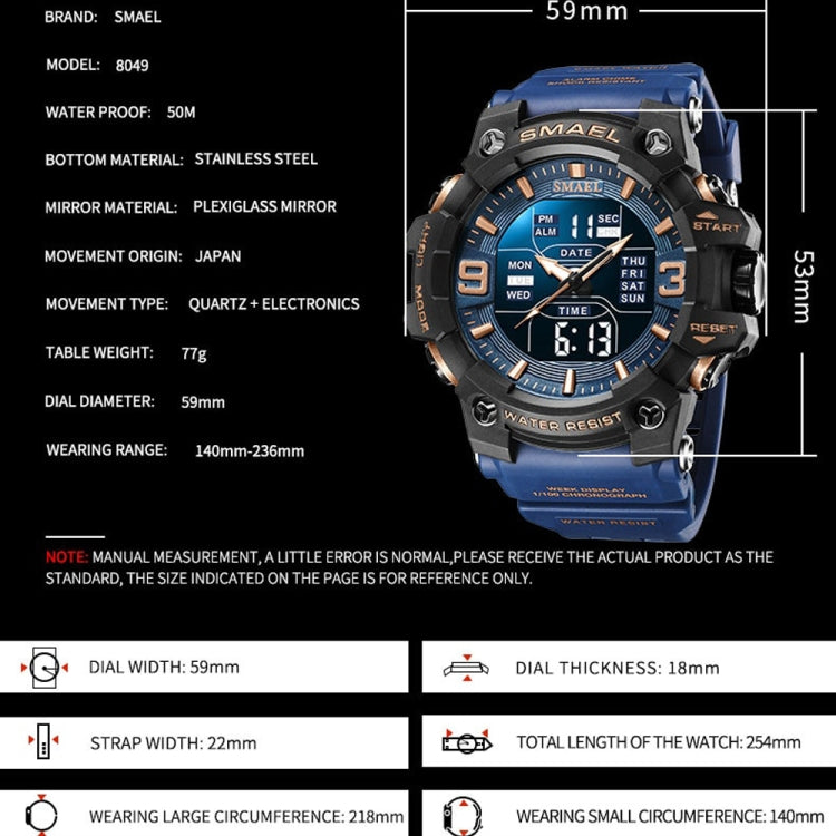 SMAEL 8049 Waterproof Sports Watch Men Multi-function Night Light Electronic Watch(Black Blue Purple) - Leather Strap Watches by SMAEL | Online Shopping UK | buy2fix