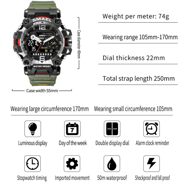SMAEL 8072 Alloy Outdoor Multifunctional Electronic Watch Men Dual Display Waterproof Watch(Blue) - Metal Strap Watches by SMAEL | Online Shopping UK | buy2fix