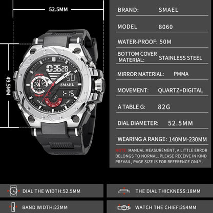 SMAEL 8060 Waterproof Sports Alloy Men Watch Luminous Display HD Mirror Watch(Black Gold) - LED Digital Watches by SMAEL | Online Shopping UK | buy2fix