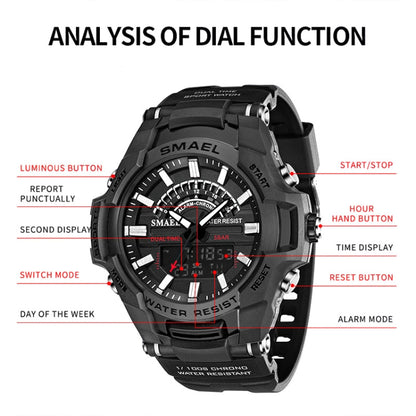 SMAEL 8028 Sports Waterproof Men Watch Outdoor Mountaineering Wear-resistant Wrist Watch(Black Gold) - LED Digital Watches by SMAEL | Online Shopping UK | buy2fix