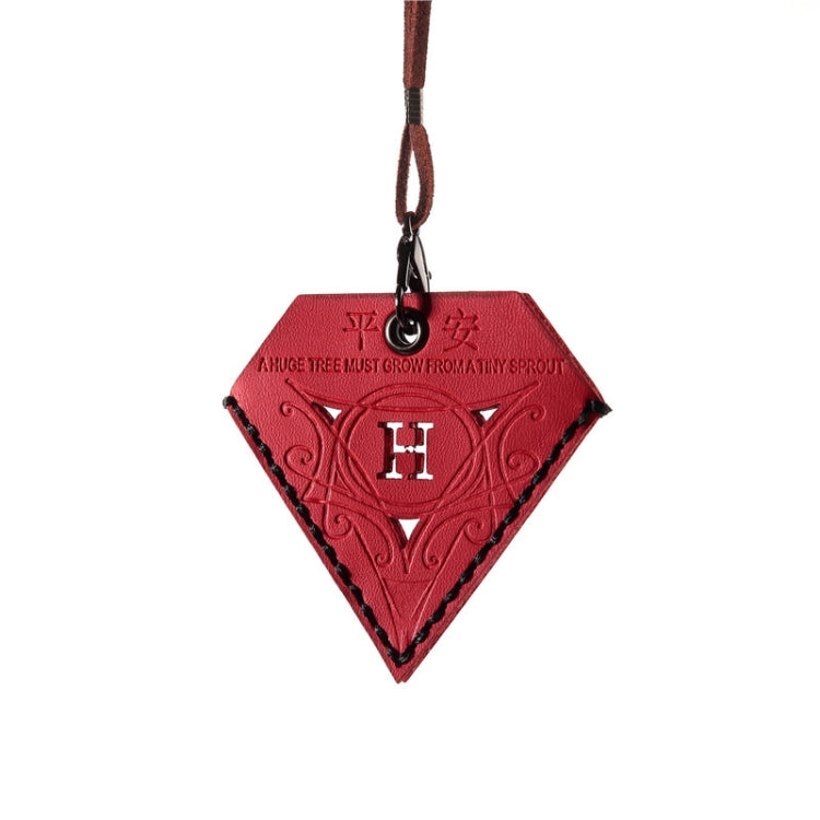 Car Pendant Triangular Ping An Charm Bag Leather Rearview Mirror Ornament(Red) - In Car by buy2fix | Online Shopping UK | buy2fix