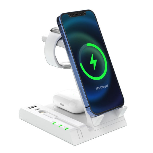 Z252 6-In-1 Wireless Charging Stand Dock With USB-C/Type-C Port & 8 Pin Charge Cable(White) - Wireless Charger by buy2fix | Online Shopping UK | buy2fix