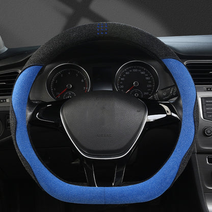 Turned Fur D Type Steering Wheel Cover, Size: 38cm(Black Blue) - In Car by buy2fix | Online Shopping UK | buy2fix