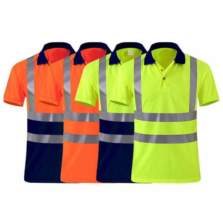 Reflective Quick-drying T-shirt Lapel Short-sleeved Safety Work Shirt, Size: XXXL(Orange Red +Navy Blue) - Workplace Safety Supplies by buy2fix | Online Shopping UK | buy2fix