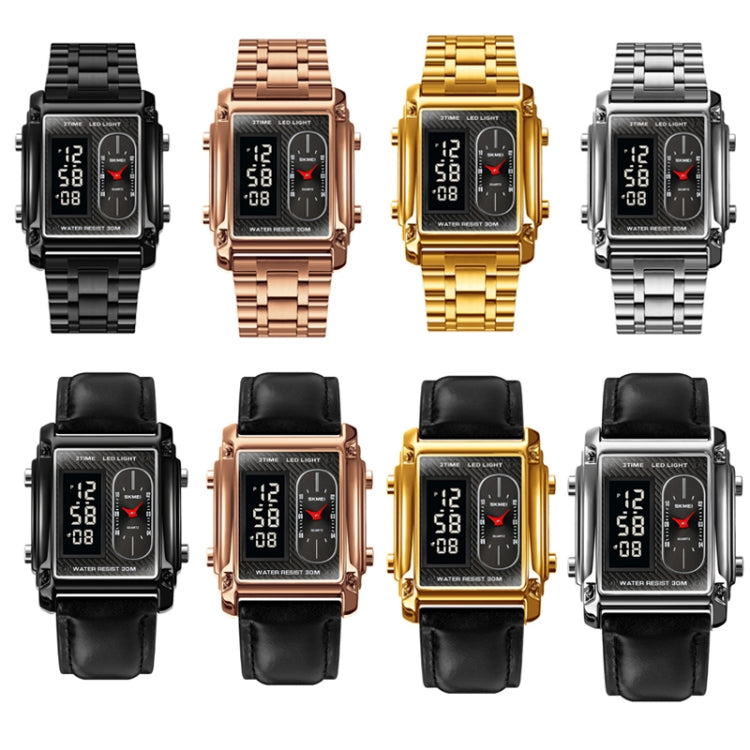 SKMEI 1868 Square Double Display Waterproof Men Watch, Style: Leather Belt (Gold) - LED Digital Watches by SKMEI | Online Shopping UK | buy2fix