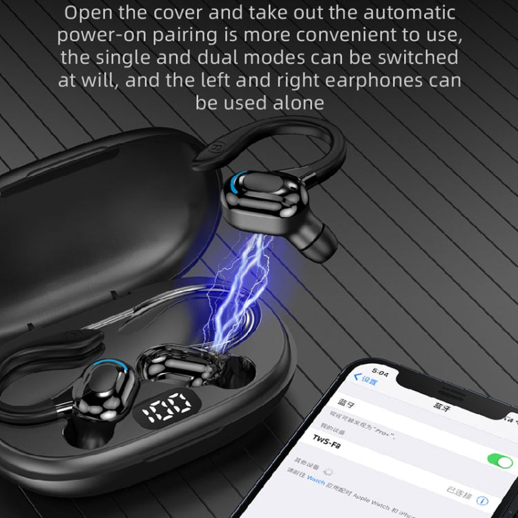 F8 Hanging Ear Stereo Wireless Bluetooth Earphones With Charging Bin(Blue Double Ear) - Bluetooth Earphone by buy2fix | Online Shopping UK | buy2fix