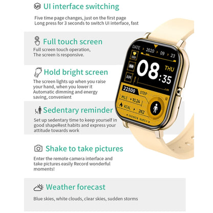 H10 1.69 inch Screen Bluetooth Call Smart Watch, Support Heart Rate/Blood Pressure/Sleep Monitoring, Color: Gold Net+Silicone - Smart Wear by buy2fix | Online Shopping UK | buy2fix