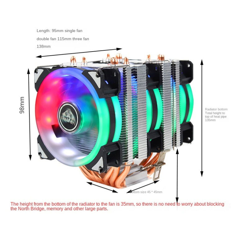 Desktop Computer Double Copper Tube CPU Radiator Super Quiet Color Light 3-pin Single Fan - Fan Cooling by buy2fix | Online Shopping UK | buy2fix