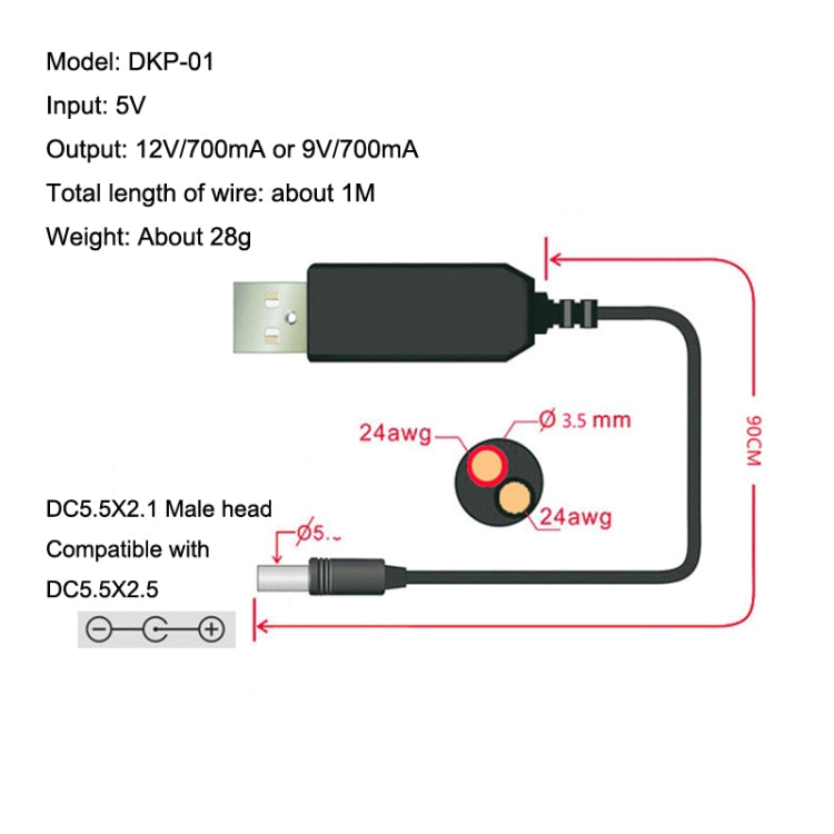 2pcs DC 5V To 9V USB Booster Cable Mobile Power Monitoring Power Cord - Power Cord by buy2fix | Online Shopping UK | buy2fix