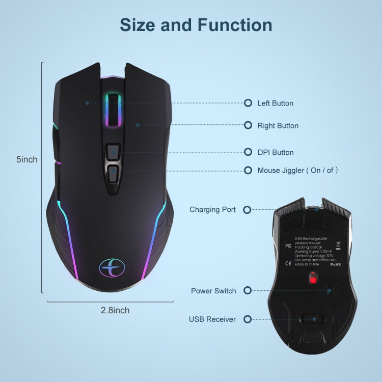 E50 2.4G Wireless Mouse Jiggler Portable Cordless Mouse With 7 Keys(Black) - Wireless Mice by buy2fix | Online Shopping UK | buy2fix