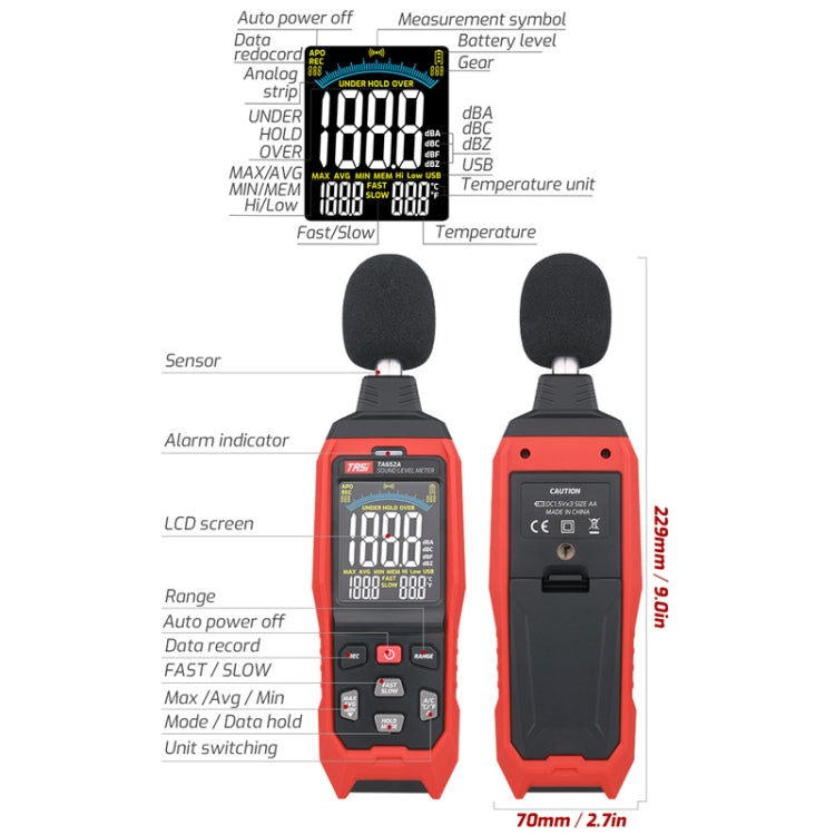 TASI TA652A Home Noise Tester Detection Volume Device - Light & Sound Meter by TASI | Online Shopping UK | buy2fix