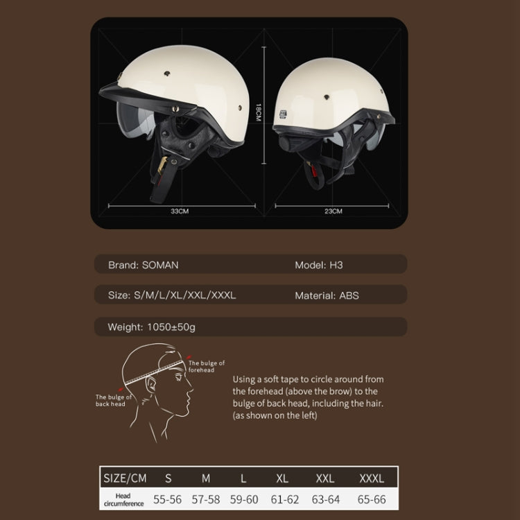 SOMAN Motorcycle Half Helmet Adjustable Helmet With Inner Mirror, Size: S(White with Transparent Mirror) - Helmets by SOMAN | Online Shopping UK | buy2fix