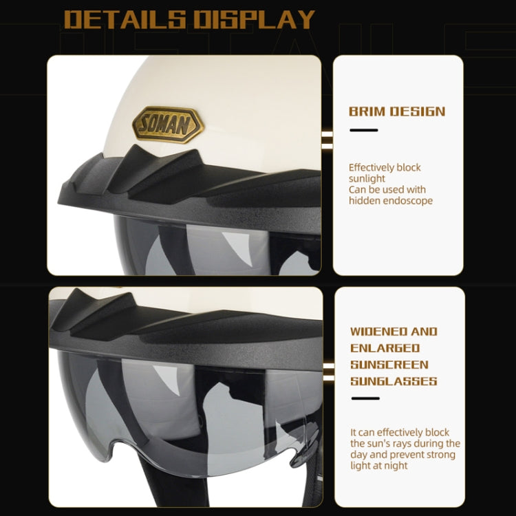 SOMAN Motorcycle Half Helmet Adjustable Helmet With Inner Mirror, Size: XL(Matt Black) - Helmets by SOMAN | Online Shopping UK | buy2fix