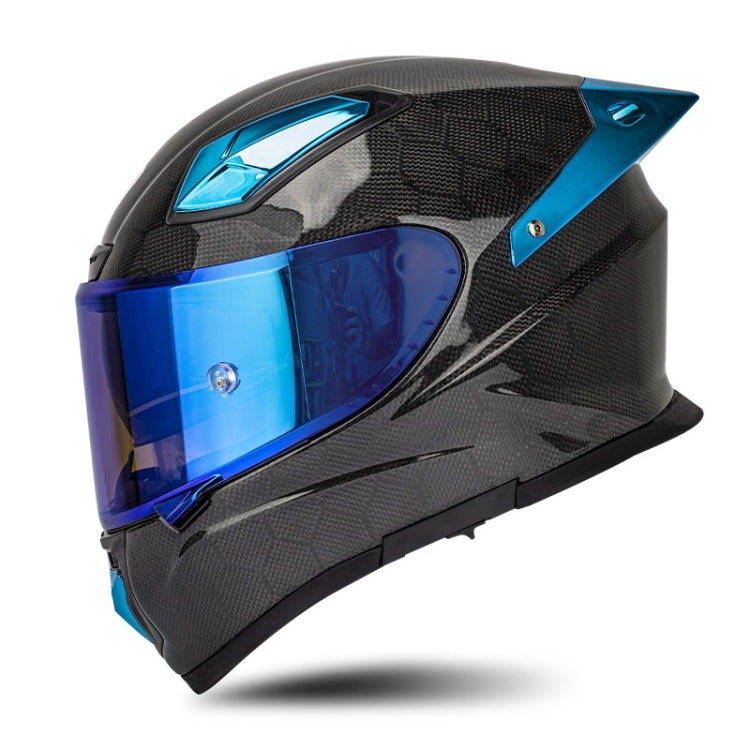 SOMAN Four Seasons Full Cover Motorcycle Helmet, Size: L(Snake Carbon Fiber Blue) - Helmets by SOMAN | Online Shopping UK | buy2fix