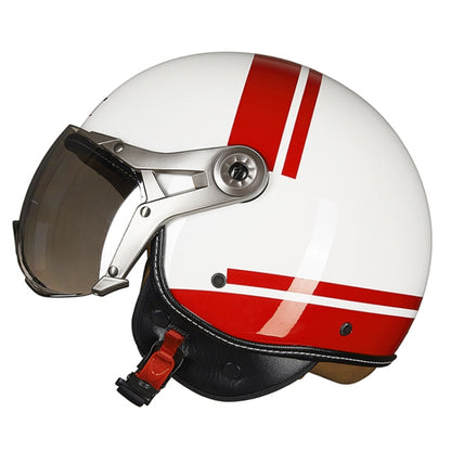 GXT Electric Vehicle Half Cover Helmet Four Seasons Retro Helmet, Size: L(Painted White Red Stripes) - Helmets by GXT | Online Shopping UK | buy2fix