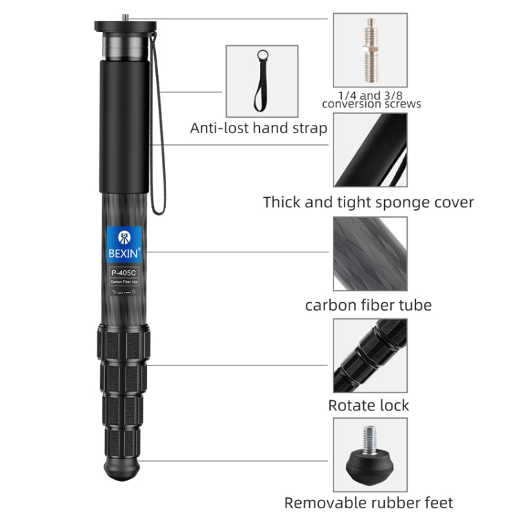 BEXIN P335CF-S Carbon Fiber Monopod Travel Shooting Mobile Phone Live Selfie Bracket Retractable Portable Monopod - Monopods by BEXIN | Online Shopping UK | buy2fix