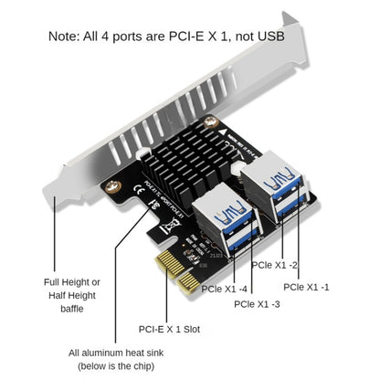 PCIE To PCI-E4 Port USB3.0 Expansion Card Graphics Card Extension(Half High Baffle) - Add-on Cards by buy2fix | Online Shopping UK | buy2fix