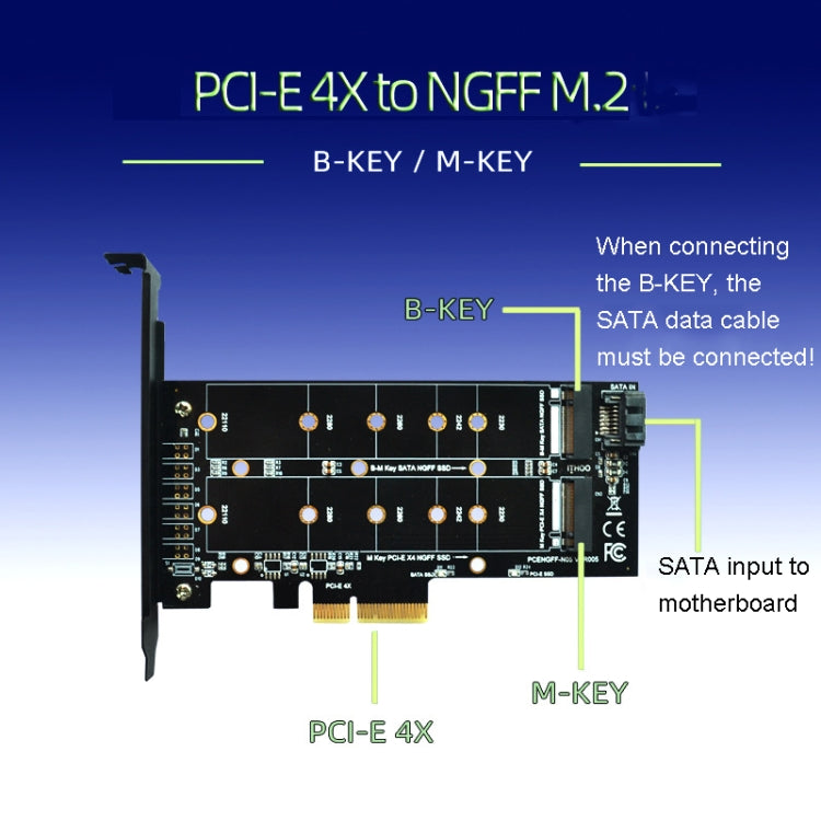 M.2 PCIe SSD Adapter Card PCIE 4x to M.2 Key M B Dual Interface Card - Add-on Cards by buy2fix | Online Shopping UK | buy2fix