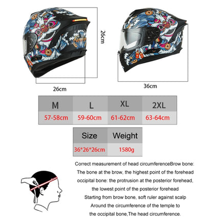 KUQIBAO Motorcycle Dual Lens Anti-Fog Helmet With LED Light, Size: M(Matte Black) - Helmets by KUQIBAO | Online Shopping UK | buy2fix