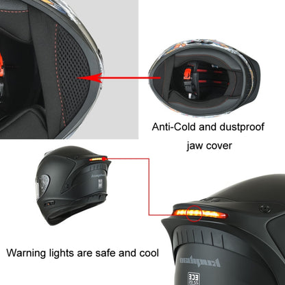 KUQIBAO Motorcycle Dual Lens Anti-Fog Helmet With LED Light, Size: L(Shiny Black) - Helmets by KUQIBAO | Online Shopping UK | buy2fix