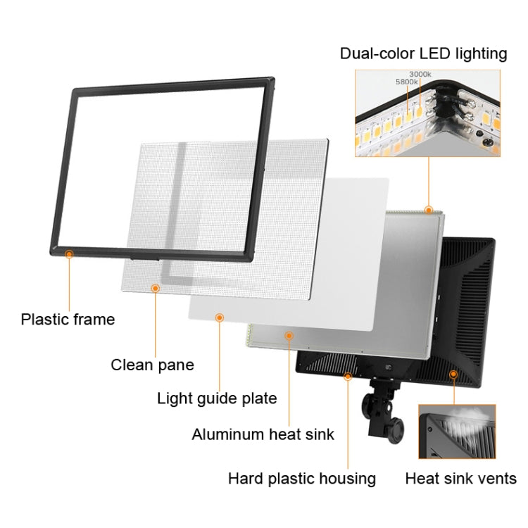 Pixel P50 Dual Color Temperature Flat Panel Fill Light 45W Soft Outdoor Shooting Fill Light For Straight Photography(Lamp+US Plug Adapter) -  by Pixel | Online Shopping UK | buy2fix