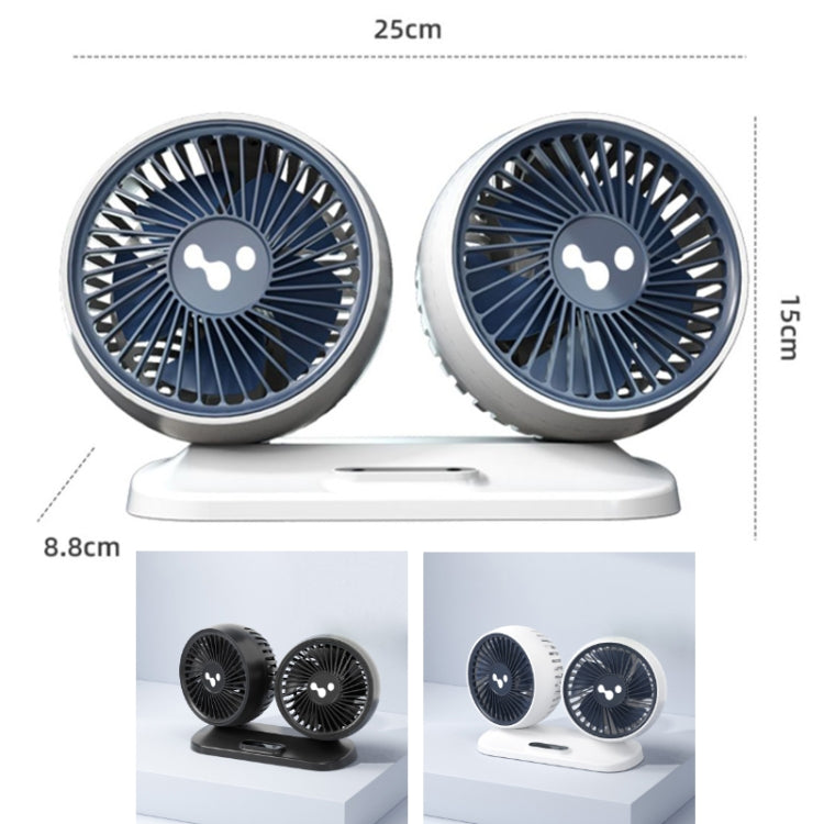 12v/24v Car Fan USB Interface Powerful Double Head Electric Fan(Pearl White) - Heating & Fans by buy2fix | Online Shopping UK | buy2fix