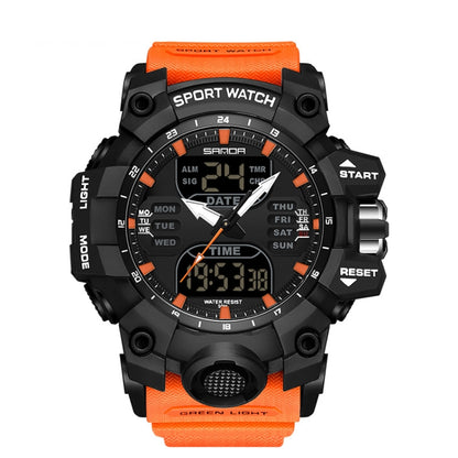 SANDA Green Light Alarm Clock Multifunctional Waterproof Shockproof Transparent Watch(Black Orange) - Silicone Strap Watches by SANDA | Online Shopping UK | buy2fix