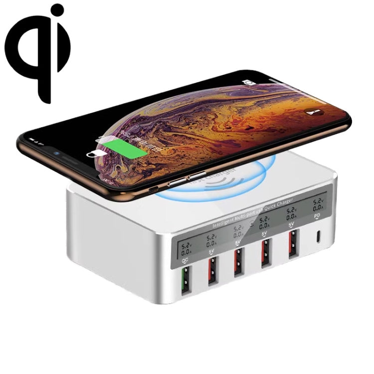 818PF 5 USB Ports + Type-C Smart Digital Display Wireless Phone Charger, Style: AU Plug (White) - Multifunction Charger by buy2fix | Online Shopping UK | buy2fix