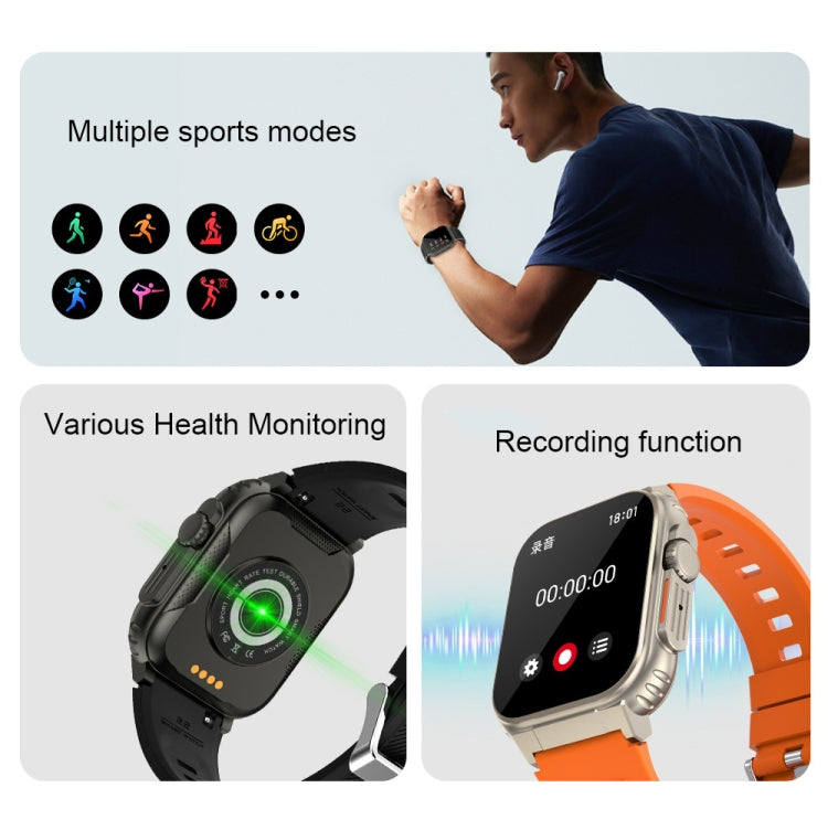 A70 1.96 Inch Health Monitoring Multifunctional IP68 Waterproof Bluetooth Call Smart Watch(Orange) - Smart Watches by buy2fix | Online Shopping UK | buy2fix